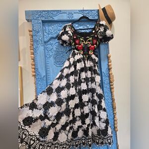Floral Black and White Lace Dress